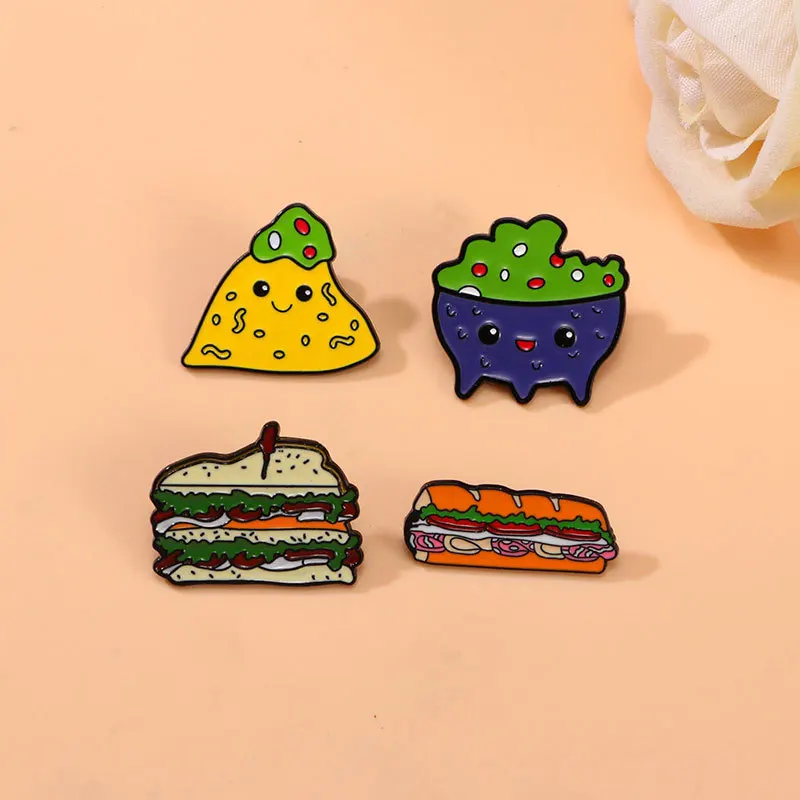 Модная геометрическая брошь унисекс металлическая булавка с креативной пиццей