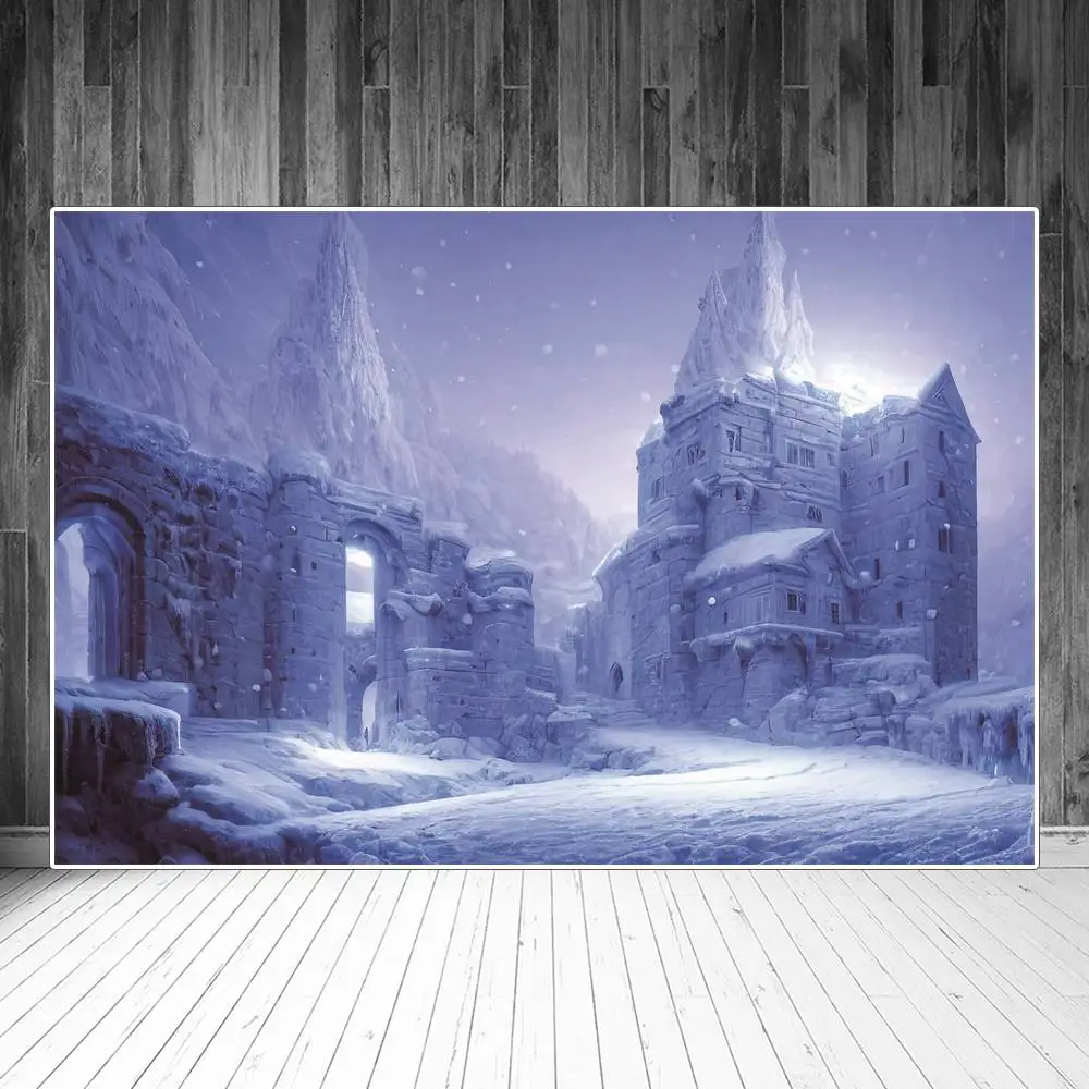 

Frozen Ancient Castle Backdrops Photography Party Decoration Fantasy Snowy Night Scenery Personalized Baby Photozone Backgrounds