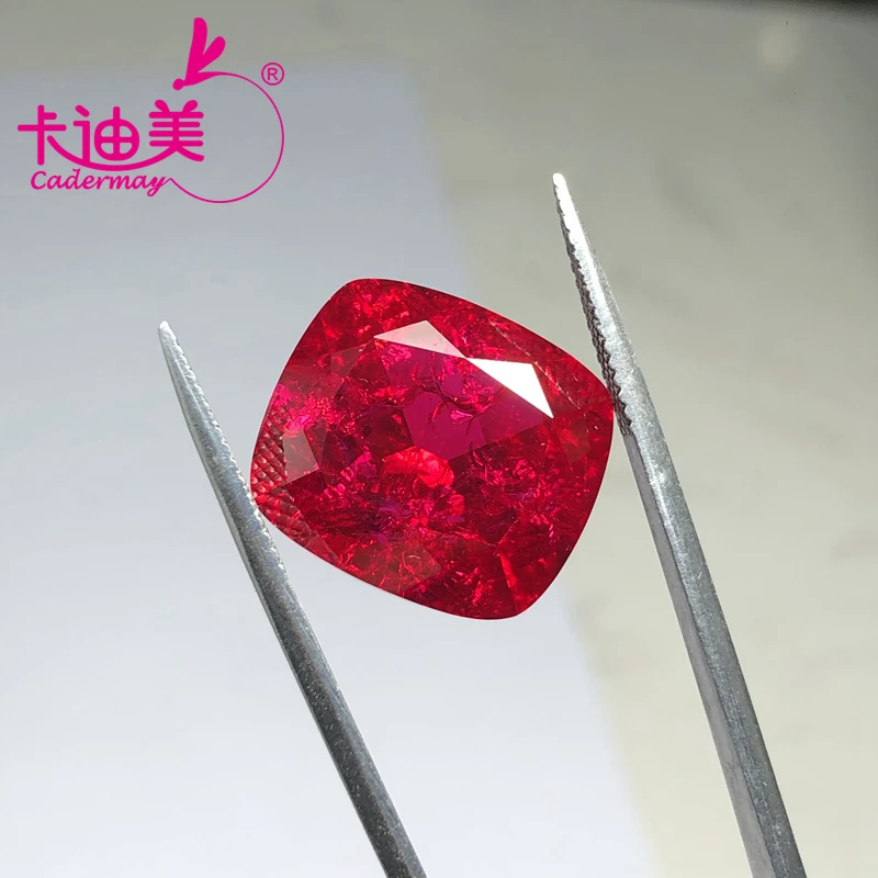 

CADERMAY Synthetic 5# Lab Grown Antique Cushion Ruby Loose Stone With Cracks And Inclusion For Rings Customized Jewelry Making