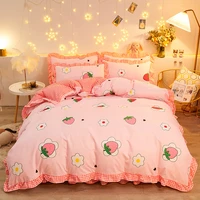 kawaii pink bedding set for home twin full queen size daisy bed skirt cute double bed sheet quilt duvet cover set