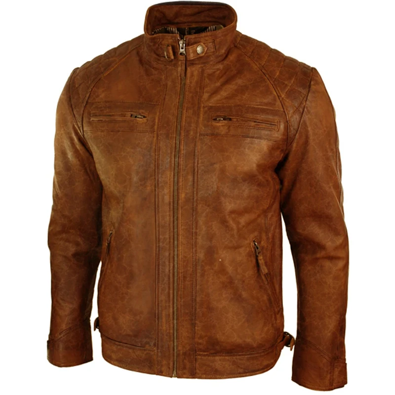 

Винтажная кожаная мужская куртка с меховой подкладкой, теплая мотоциклетная куртка, уличная мода, мотоциклетная куртка-бомбер, мотоциклетн...