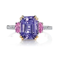 european and american hot selling square diamond ring female rectangular purple zircon bracelet