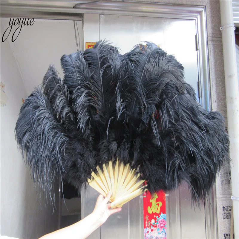 New listing! high quality Black Big ostrich feather fan decorates Halloween party for belly dancers DIY 12 feather fan bars