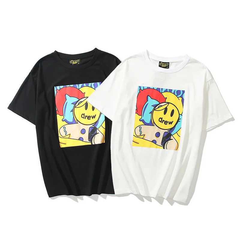 2022 New Tide brand drew smiley Justin with the same gingerbread man print short-sleeved t-shirt for men and women |