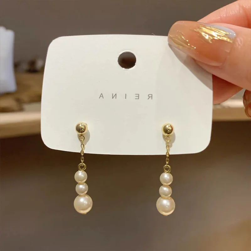 

Minar Classic Irregular Simulated Pearl Long Tassel Earring for Women Gold Color Alloy Chain Drop Dangle Earrings Bridal Jewelry