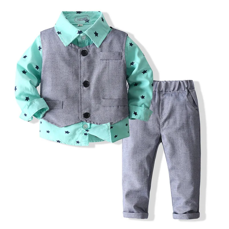 

Baby Boy Clothes Gentleman Suit Shirt with Bow Tie Striped Vest Trousers Spring&Autumn 3Pcs Formal Kids Clothes Set