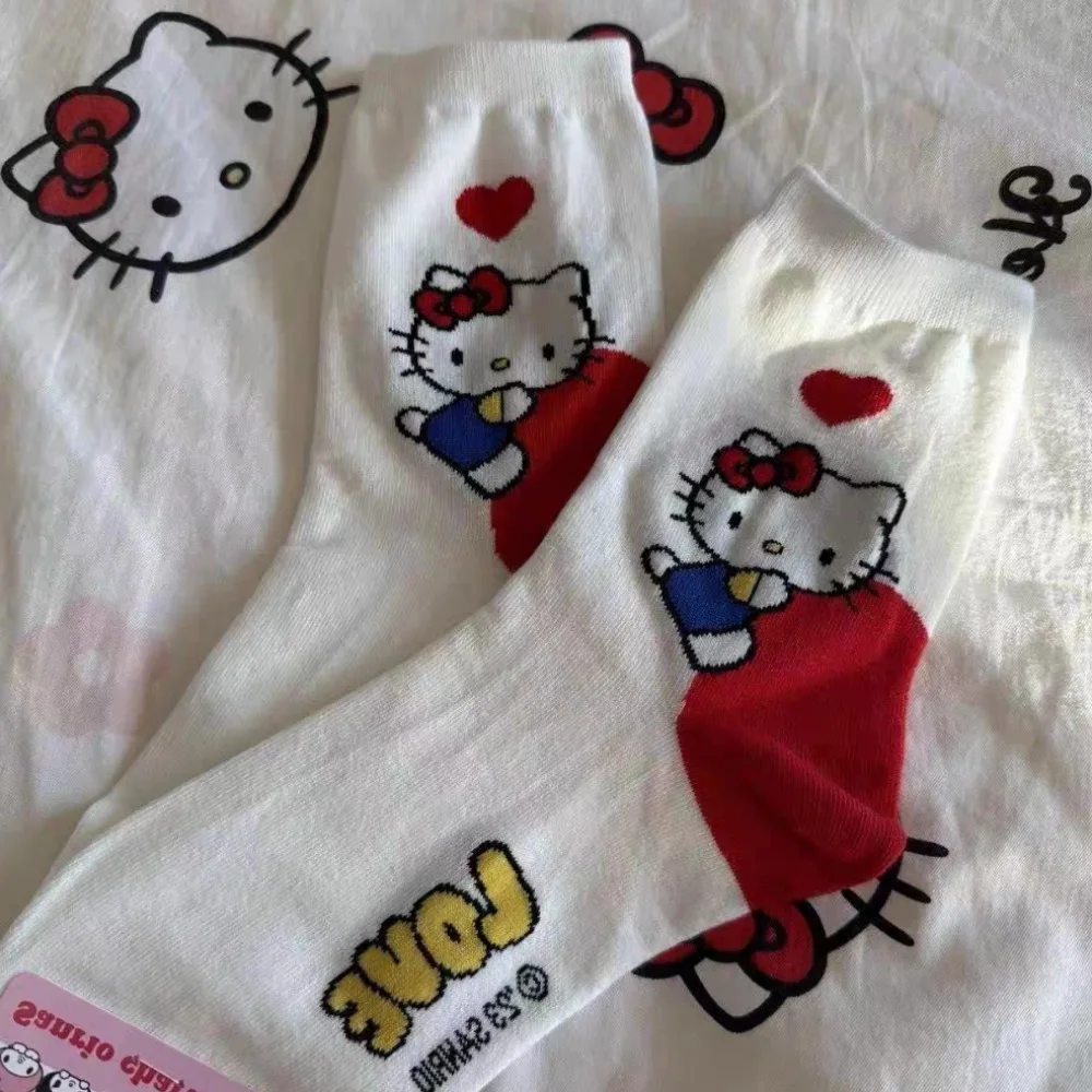 Sanrio женские милые носки до щиколотки Hello Kitty Kuromi MyMelody из смеси хлопка комплект Kawaii