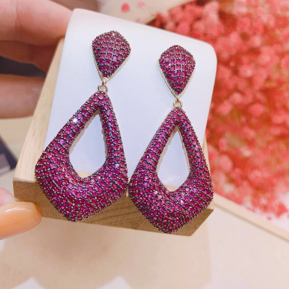 

Fashion Spring Luxury Geometric Design Drop Earring For Women Wedding Bridal Full Micro Cubic Zircon Jewelry E-630