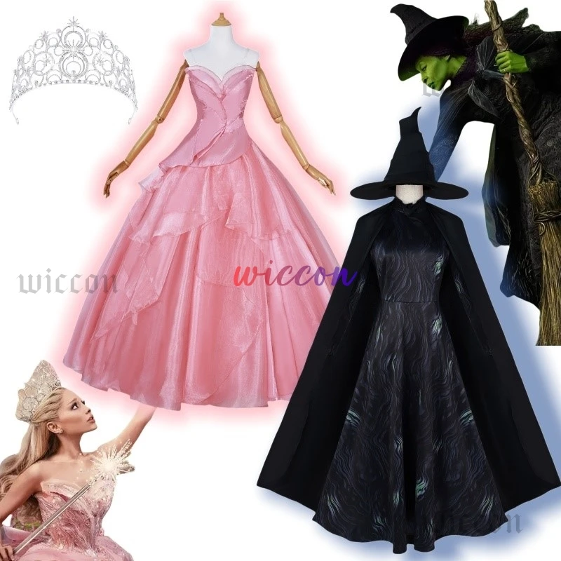 Wicked Glinda Cosplay Costume Disguise Elphaba Women Pink Dress Crown Halloween Carnival Party Outfits Suit FilmStyle