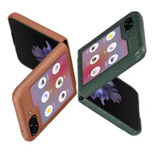For Z flip 5 case flip5 Fashion Genuine Leather cases For Samsung z flip 5 4 3 capa Shockproof covers For Galaxy carcasa zflip5