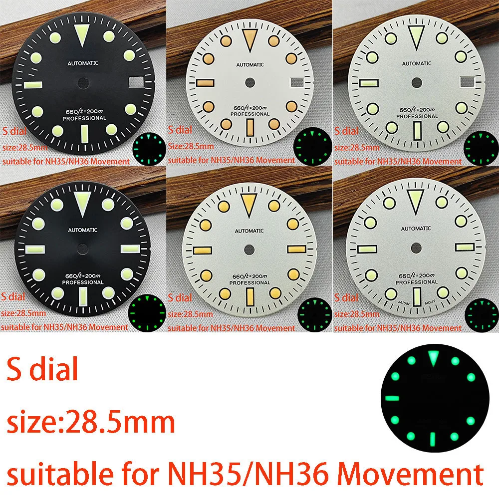 

28.5mm NH35 dial retro dial S dial green luminated dial suitable for NH35 NH36 movement watch accessories