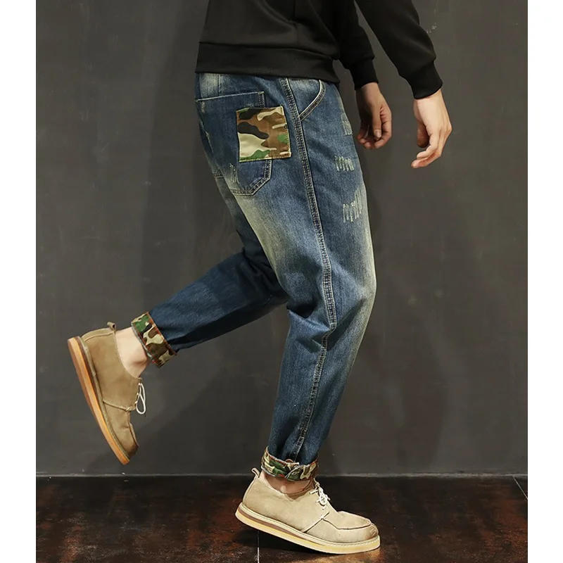 Men Clothing 2022 New Pattern Recreational Vintage Broad Leg Blue Jeans Straight Cylinder Large  Loose Haren Pants Autumn Female