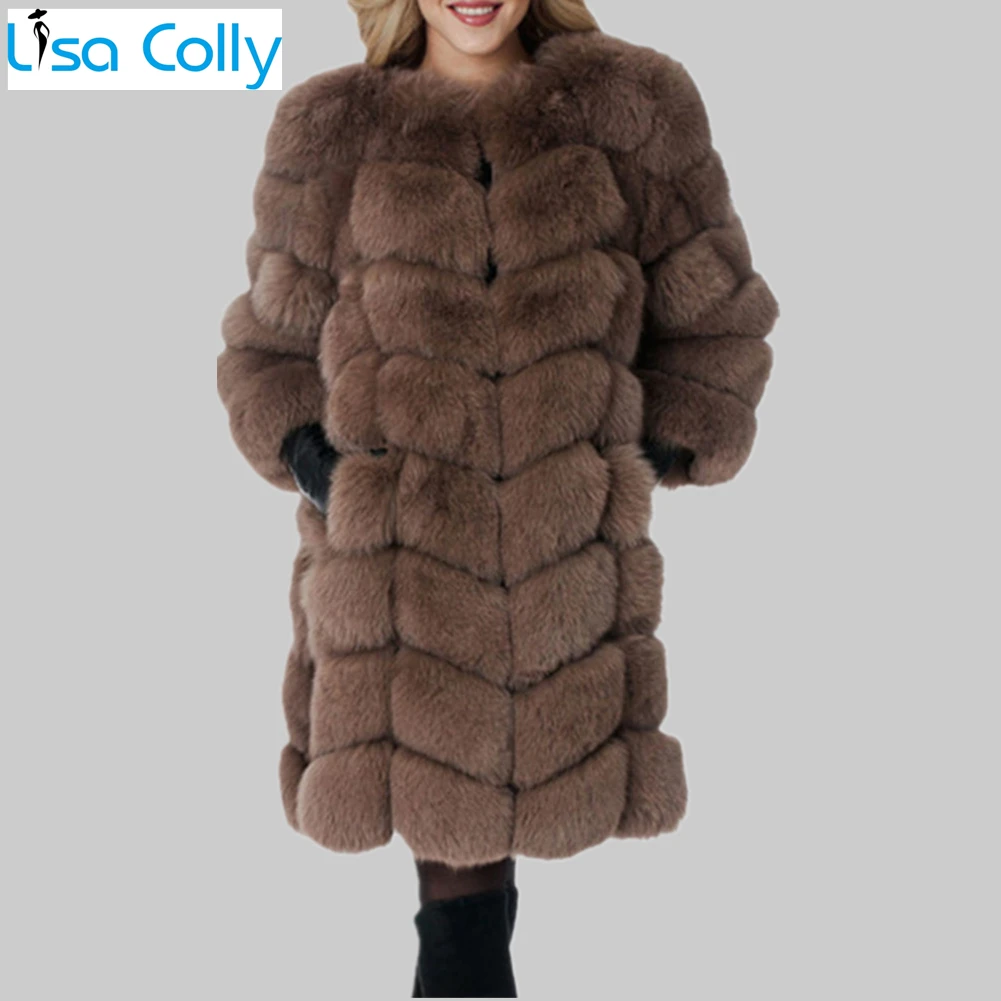 Lisa Colly Women Winter Import Long Sleeve Fur Coats Jackets Thick Faux Fur Coat  Faux Fox For Jacket Outwear