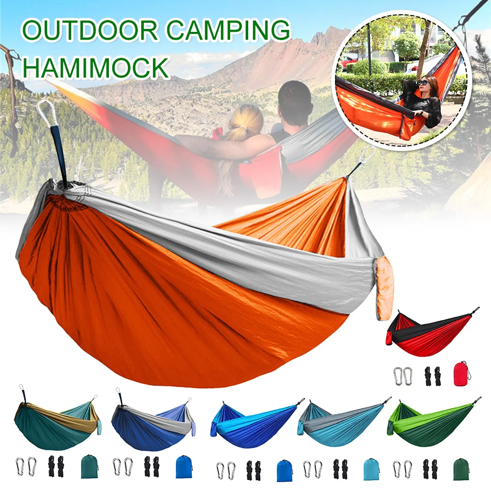 

270*140CM Nylon Camping Hammock Portable Double Single Hammock Leisure Sleep Swing Tree Hanging Bed For Backyard Hiking Travel