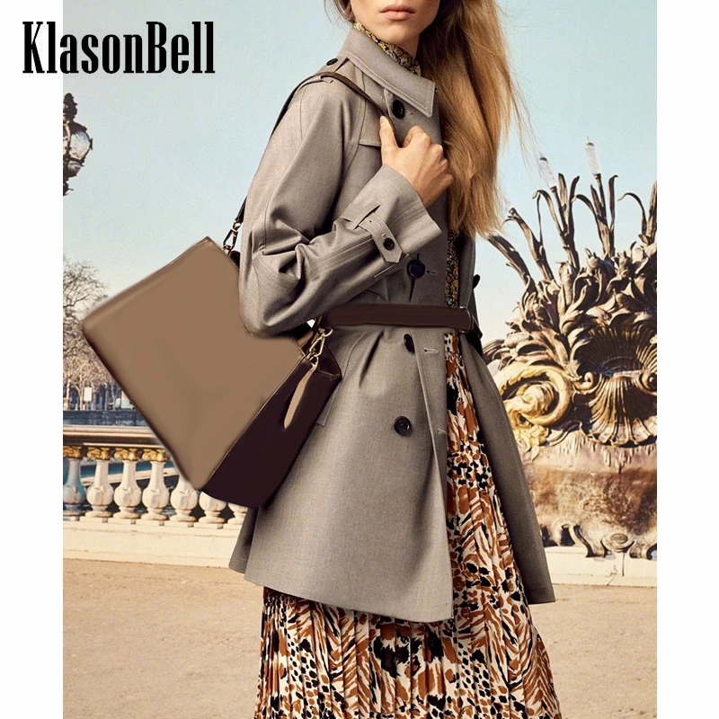 

11.3 KlasonBell Temperament Double Breasted With Belt Collect Waist Midi Trench Coat Women