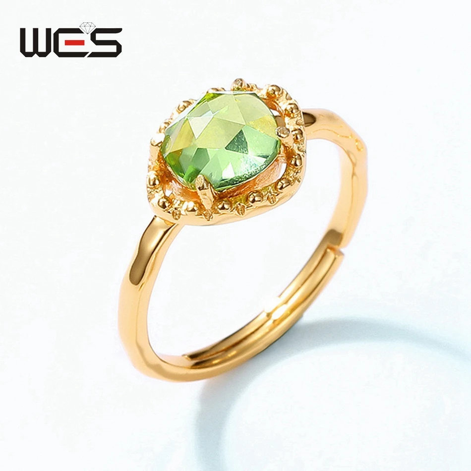 

WES 925 Sterling Silver Rings for Women Natural Stone Peridot 4.8*6mm Fine Jewelry Engagement Anniversary Trendy Fashion Gifts