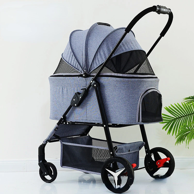 

Luxury Pet Cart Trolley Dog Carrier Stroller Breathable Travel Outdoor Pushchair Separation Four-Wheeled Folding