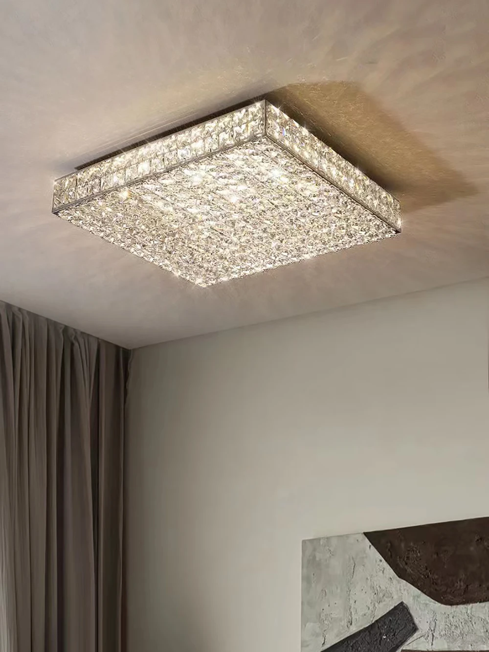 

Ceiling Light Postmodern Rectangle LED Luxury Lustre Crystal Indoor Atmosphere Dimmable Ceiling Chandelier Home Decor Fixture