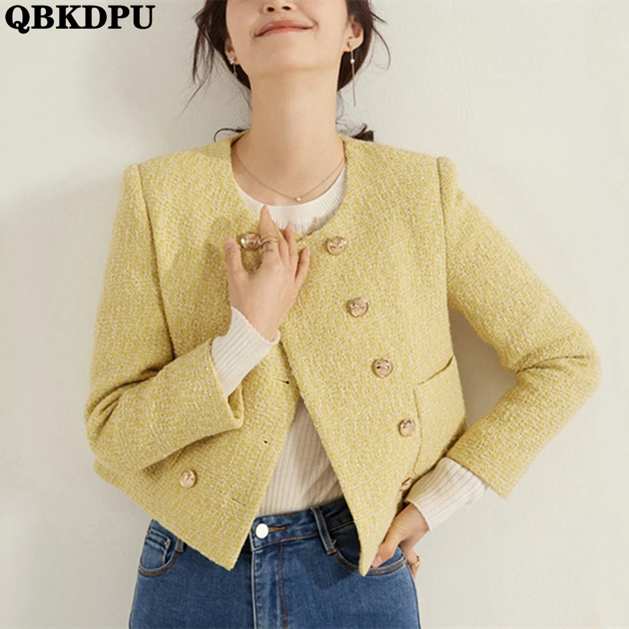 

Korean Vintage Spliced Tweed Jackets Spring Elegant Luxury Short Coat Women Single Breasted Outwear Streetwear Fashion Chaquetas