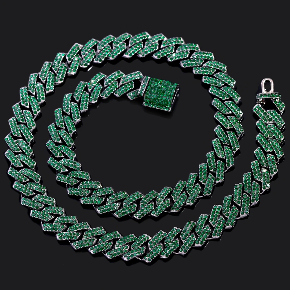 

HipHop Green Crystal Iced Out Chain Gothic Punk Necklace Men Women Miami Rhombus Cuban Link Chain Rapper Choker Necklace Jewelry
