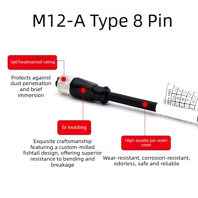 Фото Кабель связи M12 8-контактный, тип A, совместимый с Cognex, силовой кабель, штекер-гнездо, экранированный, серия 5000, CCB-84901-0102-05 №4