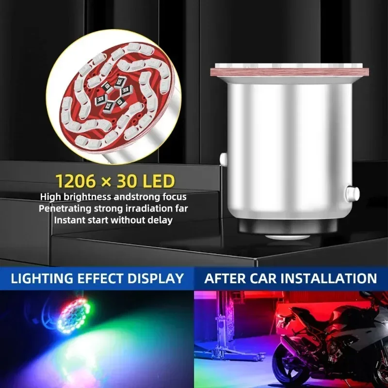 Фото 1157 12 В 5 Вт стоп-сигнал для мотоцикла BAY15D RGB Led SMD 30 светодиодный стробоскоп задний стоп-сигнал парковочный задний фонарь аксессуары для мотоциклов №4