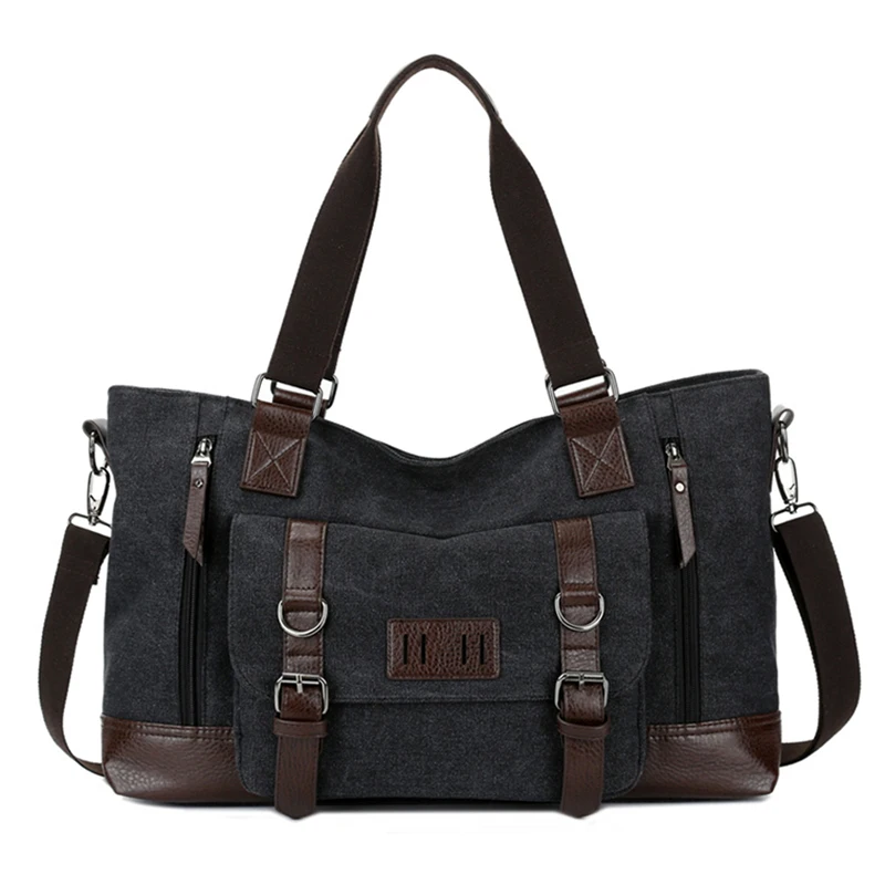 MANJIANGHONG Men's Canvas Bag Cross-Section Business Square Bag Large-Capacity Casual Shoulder Messenger Bag