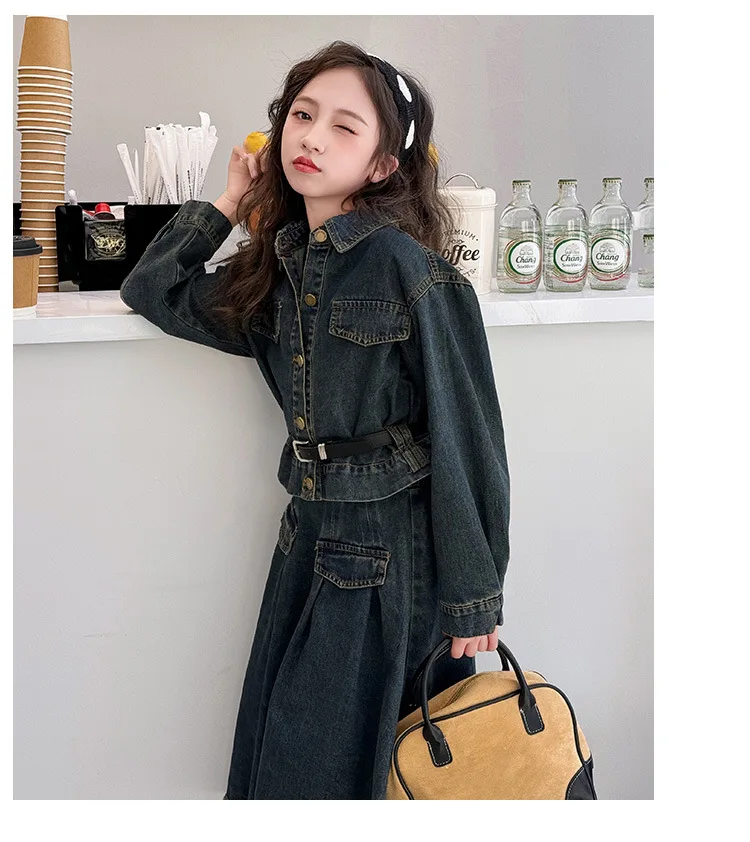 dziewczynie garnitury koreańska spódnica dżinsowa zestaw 2024 wiosna nowe małe dziewczynki koreański temperament dwuczęściowa odzież