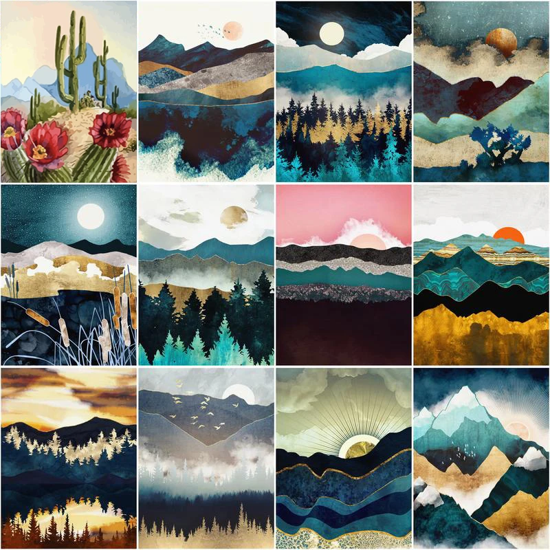 RUOPOTY Frame Painting By Numbers Kits Abstract Sunset Landscape Modern Drawing Coloring By Numbers Acrylic Paint For Home Decor