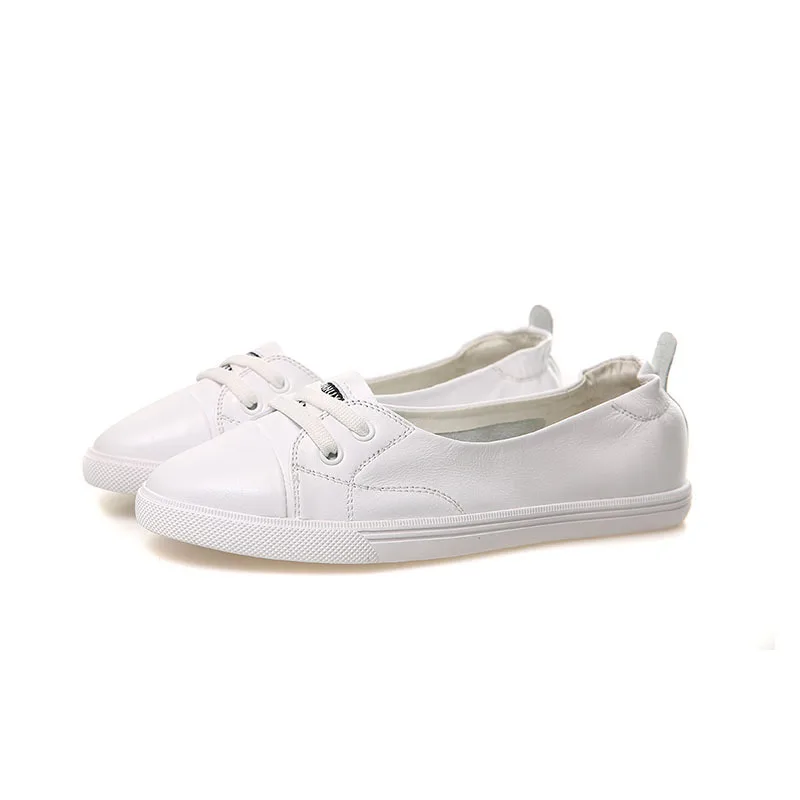 100% Genuine Leather Shoes Women Flat Causal Shoes Soft Comfortable Fashion Brand Cowhide White Shoes Women's Flats A061