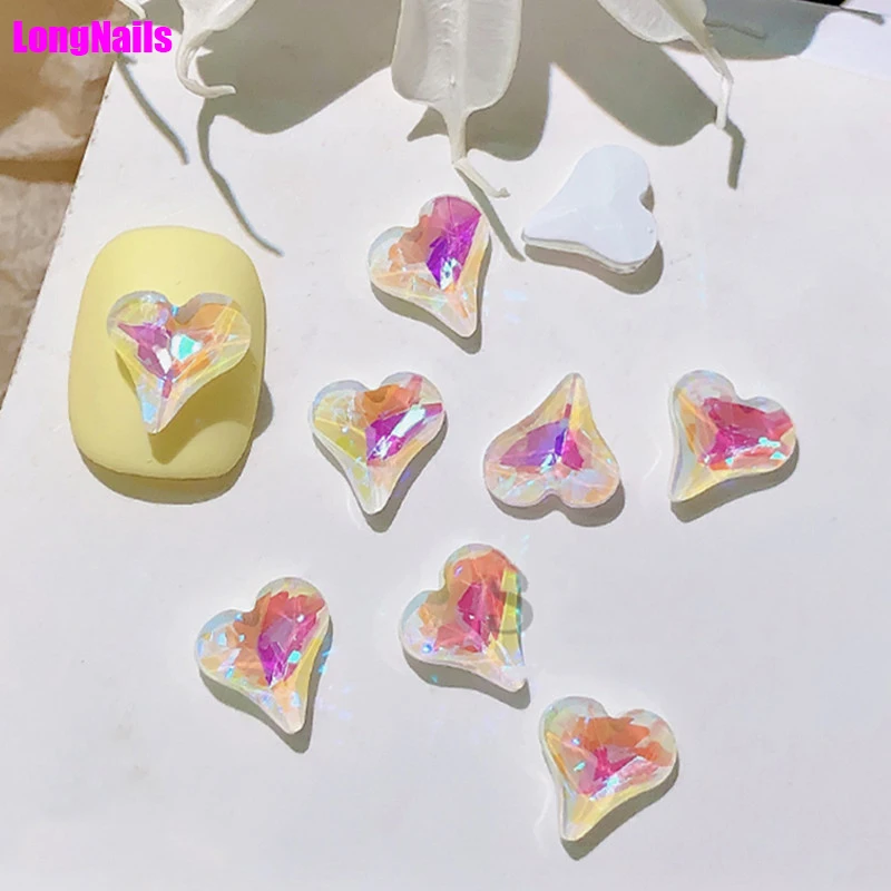 

50pcs 3D Aurora Candy Love Crystal Glittering Diamond Peach Crooked Heart Jewel Nail Art Rhinestone Decorations Manicure DIY 9#1