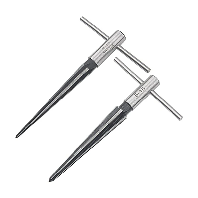 

LUDA 2Pcs1/8In-1/2In3-13Mm&5Mm-16Mm Bridge Pin Hole Handheld Reamer T-Taper 6 Slot Chamfer Reaming Woodworking Cutting Tool