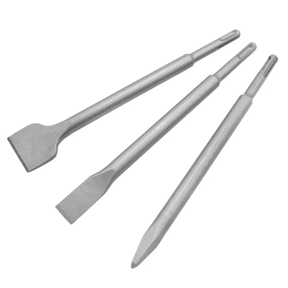

Stone Tool Electric Hammer Chisel Round Handle Steel Pointed Flat Chisel Pits Slots Set Drill Concrete Wall Excavation 3pcs