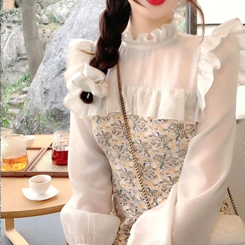 

Элегантное милое Цветочное платье в Корейском стиле, женское лоскутное красивое сказочное платье принцессы, женское повседневное чайное п...