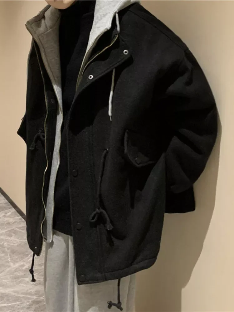 Hooded Coat Couple Mid-length Fake Two-piece Thickened Mens Winter Padded Men's Trendy Hong Kong Style