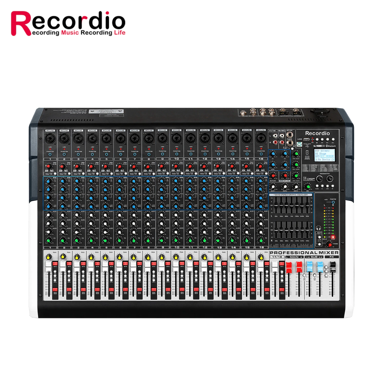 

GAX-TFS20 Professional 20 Channel Digital Sound Professional Mixer Audio Dj Mixer With 24 DSP BT Dual 7-Segment Equalizer