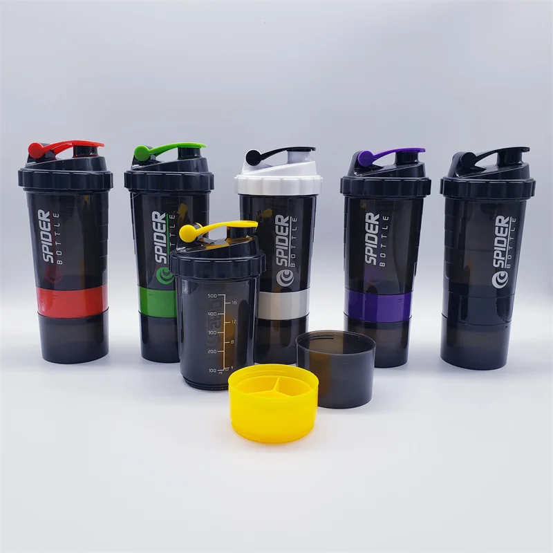 

3 Layer Fitness Sports Bottle Shaker Cup Milkshake Cup Protein Powder Water Bottle 500ML Portable Mixing Cup with Medicine Box