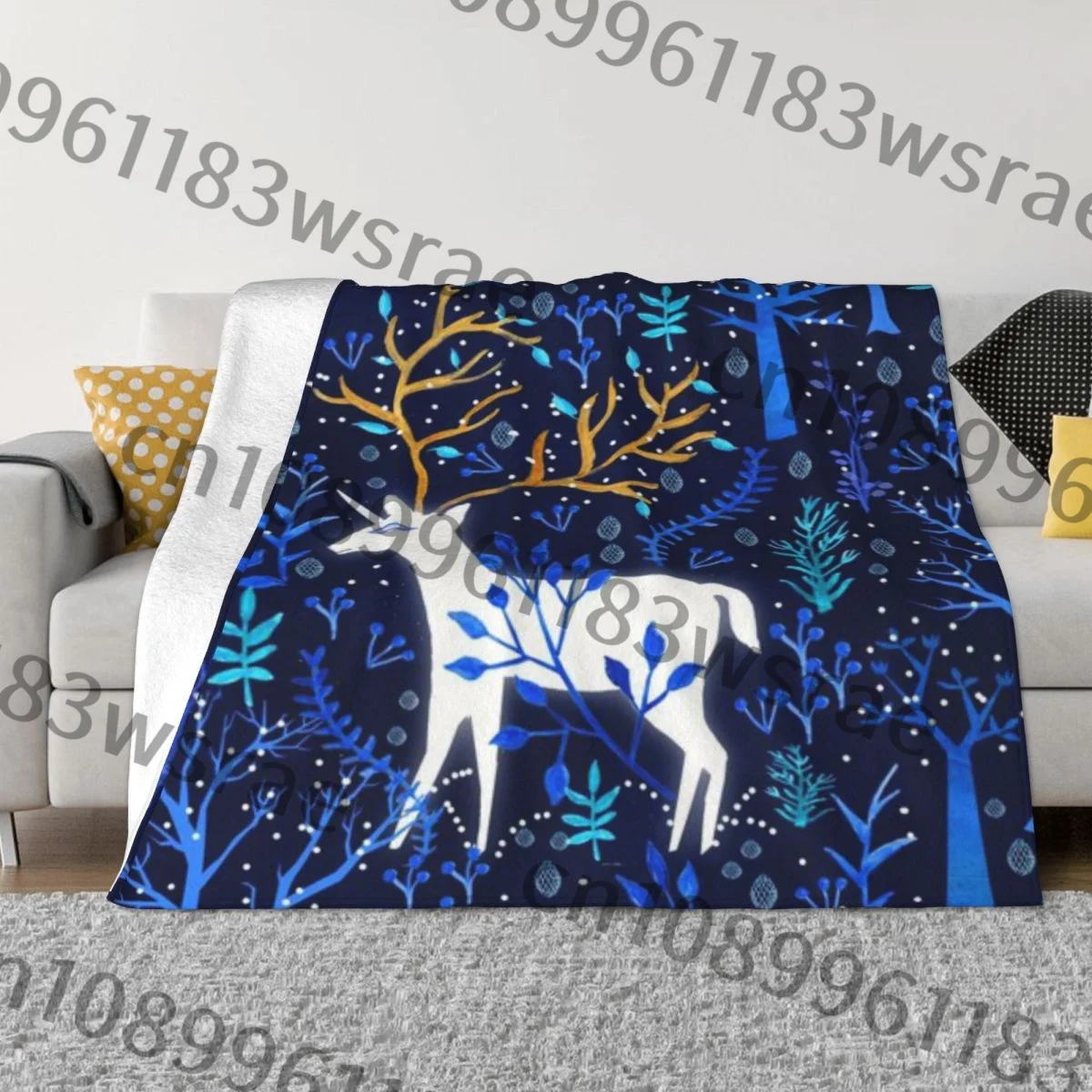 Ультрамягкое Флисовое одеяло Deericorn синего цвета