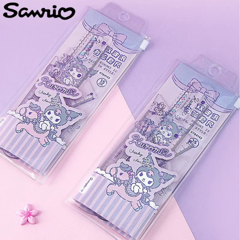 

Sanrio New Anime Peripheral Kawa Cartoon Cute Kulomi Ruler Set Ins Wave Line Creative Triangle Ruler Stationery Gift Wholesale