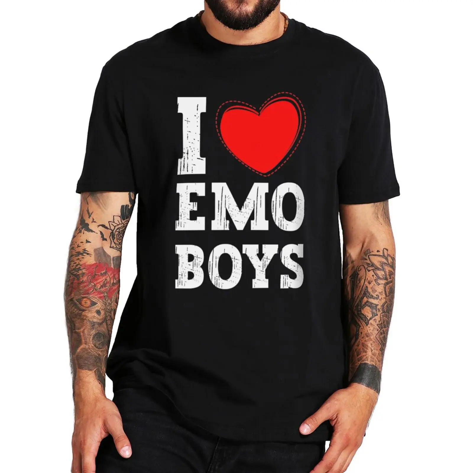 

Футболка I Love Emo Boys, новинка 2022, забавные хипстерские мужские футболки с красными сердечками, базовые повседневные футболки из 100% хлопка, евр...