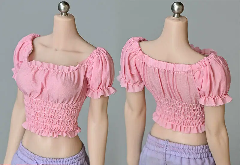 

A5-5-8 1/6th Pink Bubble Sleeve Pleated Blouse Model for 12" Tbl Ph Female Body Figure