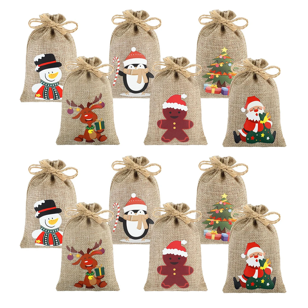 Рождественский адвент-календарь календарь из 12 предметов Джутовая сумка