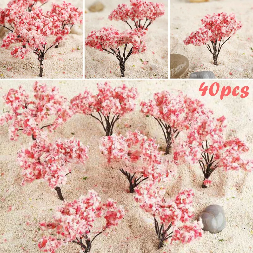 

20/40pcs 65mm Blossom Cherry Model Trees Railroad Layout Scene Miniature Tree Fake Flowers Scenery Railroad Decoration