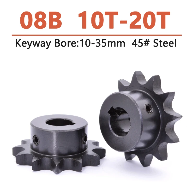 

1pc 10T-20T 08B Industrial Drive Sprocket Wheel 45# Steel Chain Gear 10 11 12 13 14 15 16 17 18 19 20 Teeth Keyway Bore 10-35mm