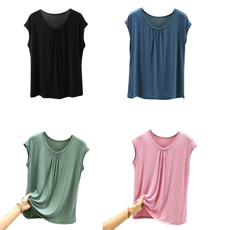 

573B женский топ без рукавов с круглым вырезом, однотонная Базовая Свободная майка