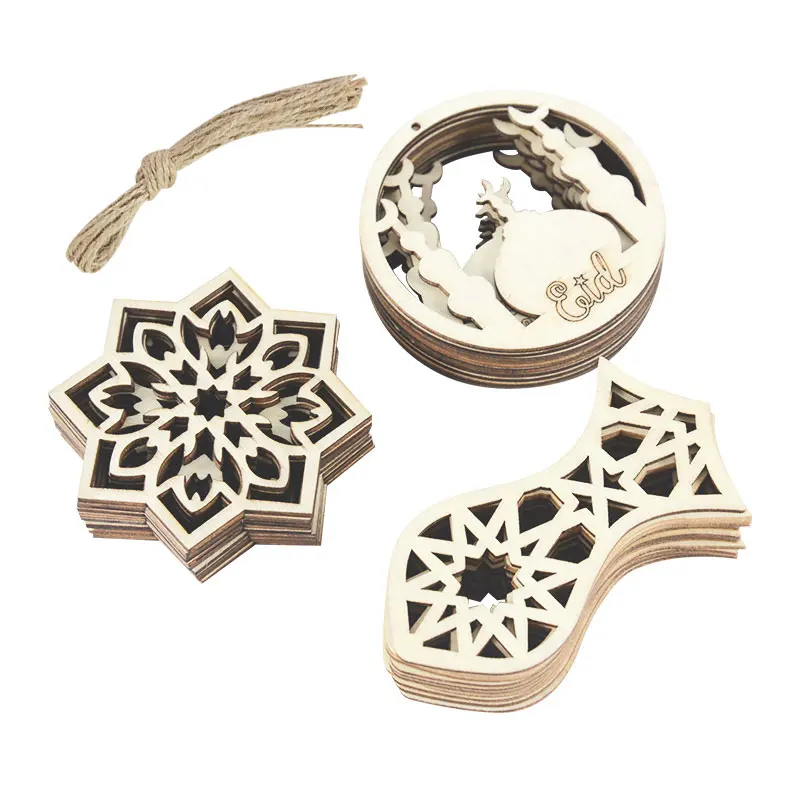 

10pcs Wooden Eid Mubarak Hanging Pendants Decoration Ramadan Home Party Ornament Islamic Muslim DIY Wooden Craft Decor