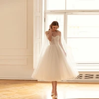 elegant white dots short tulle a line wedding dresses 2 pcs with jacket sweetheart bridal dress cocktail vestido de novia 2022