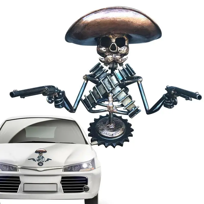 

Skeleton Car Ornament Car Front Hood Ornament Skull Cowboy Skeleton Statue Decor For Motorcycle Dashboard Handmade Cast Skeleton