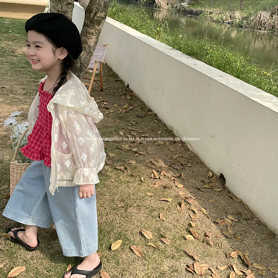 

Suit Jackets Baby Kids Embroidery 1-10 Lightweight Floral Summer Sun Tops Girls Zip Coats Hooded Lovely Drawstring Fashion Years