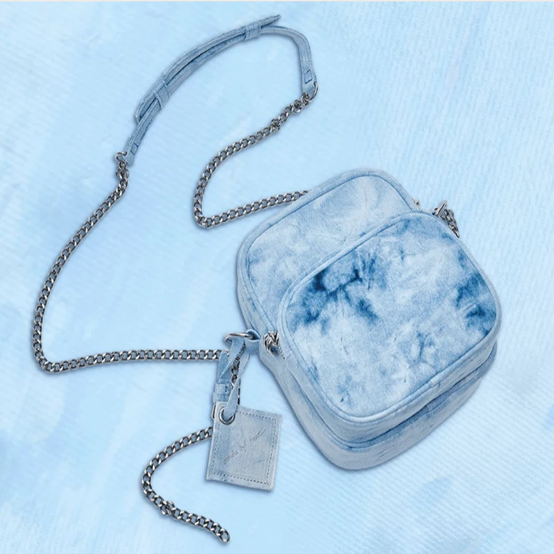Tie-dye Denim Jeans Bags Cool Girl Totes 2023 Fashion Trend Denim Messenger Bags Women's Mini Shoulder Bag Kpop Star merch Bag